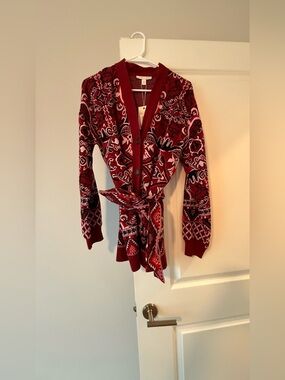 Chelsea & Violet Red and Pink Woven Belted Cardigan